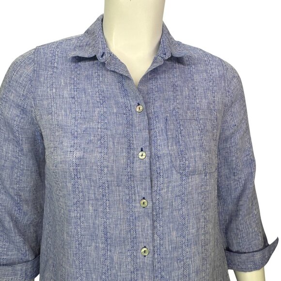 Chicos Womens No Iron Linen Tunic Shirttail High Low 3/4 Sleeve Blue Size 1 | M - Picture 4 of 13